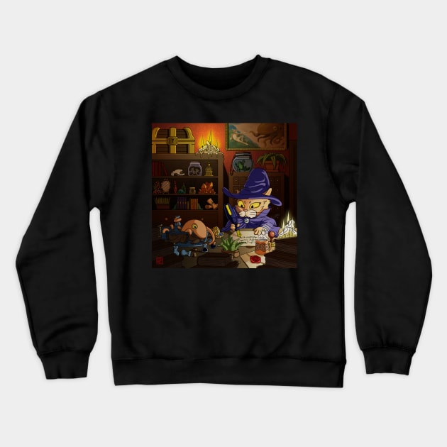 Baz the Cat Wizard Crewneck Sweatshirt by DingHuArt